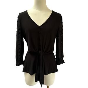 Women’s Fifty Street Black V-neck Long Sleeve Blouse Sz M